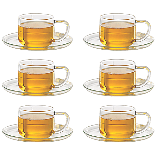 Borosil Piccolo Cup & Saucer - IH77CS01115, 150 ml (Set of 6) Dishwasher Proof, Food Safe