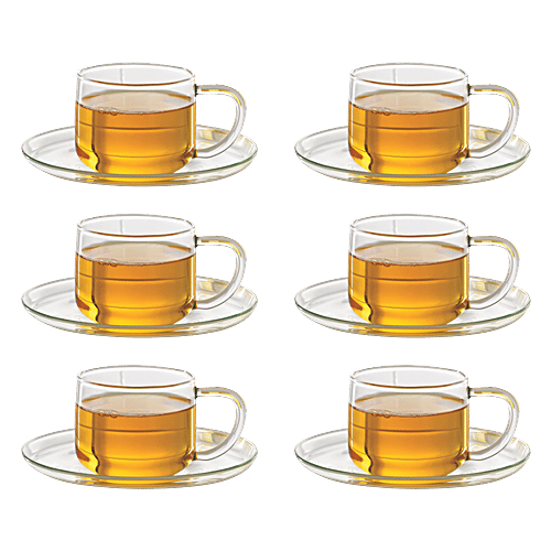 Borosil Piccolo Cup & Saucer - IH77CS01115, 150 ml (Set of 6) Dishwasher Proof, Food Safe