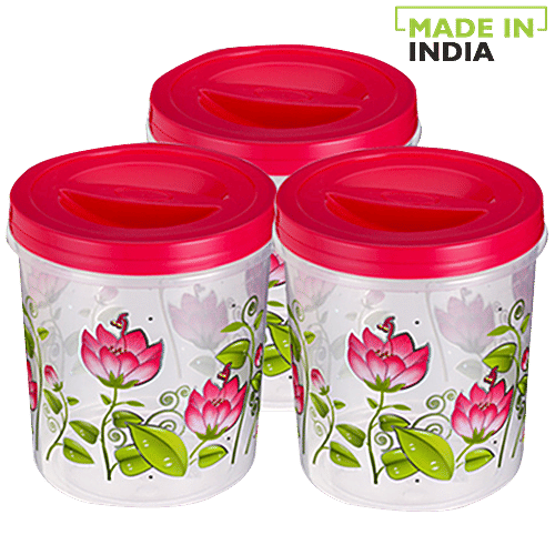 Ratan Plastic Container - Printed, Crystal, 14731P, 1 L (Set of 3) 