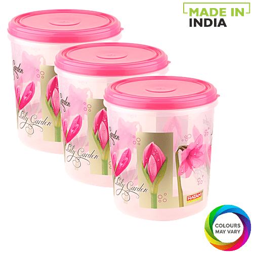 Ratan Ruby Plastic Storage Printed Container - Lily Garden, Assorted Colour, 3 pcs  