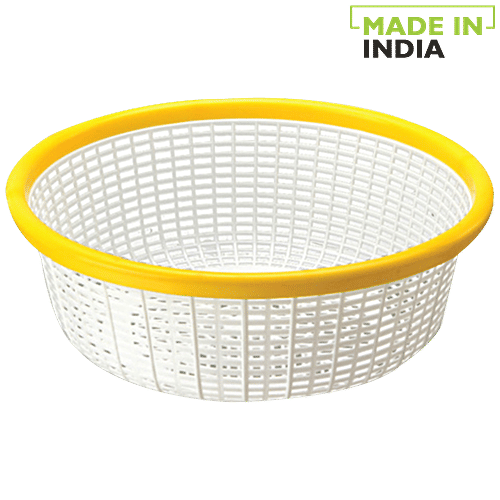 Ratan Plastic Basket Fruit & Vegetable Colander/Strainer - Medium, Yellow, Deluxe, 3.75 L BPA Free
