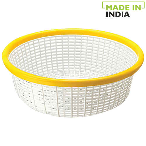 Ratan Fruit & Vegetable Plastic Basket/Colander/Strainer - Large, Yellow, Deluxe, 13230PB, 5.33 L  BPA Free