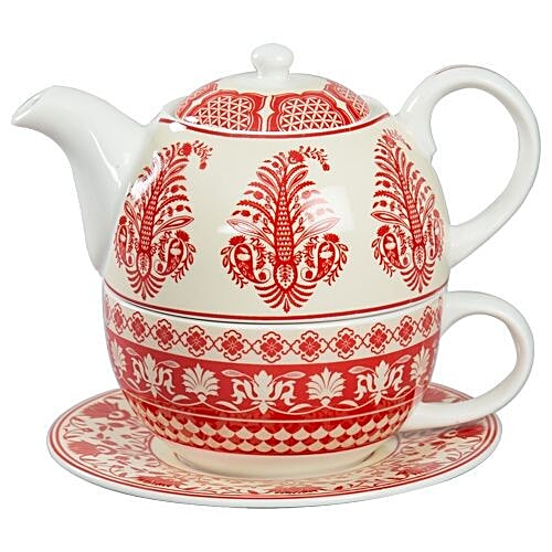 Buy India Circus Chai/Tea Cups For One Set Red & White, Flower Print