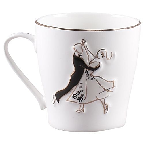 Clay Craft Chai/Bonechina Coffee Mug - Couple Print, 180 ml Set of 6 Microwave & Dishwasher Safe