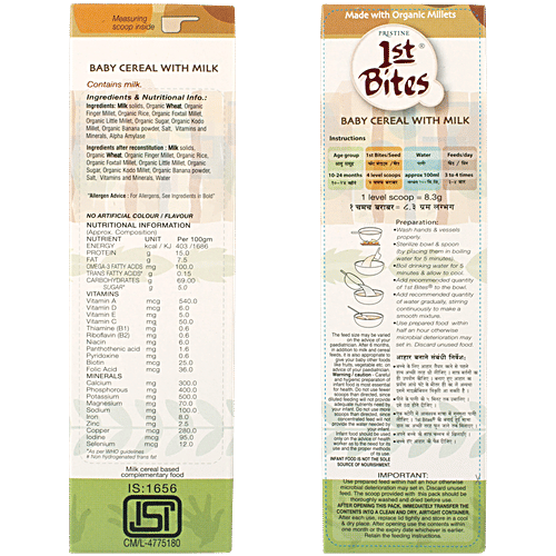 PRISTINE Baby Food/Cereal - Stage-3, 10-24 Months, Organic Millets, Easy To Digest, 300 g Box Contains Essential Vitamins