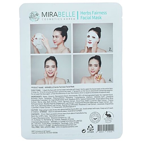 Mirabelle Korea - Herbs, Fairness Facial Mask, 1 pc  