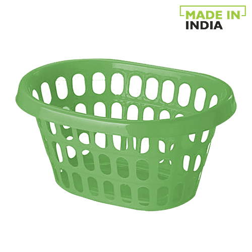 Ratan Multipurpose Plastic Basket - Laundry/Clothes, Green, Oval, 1 pc  