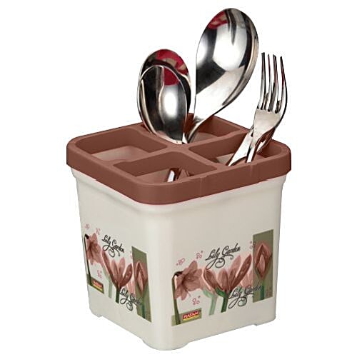 Ratan Cutlery Holder/Stand - Square, Brown, Jio, 1 pc  