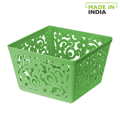 Ratan Basket - Multi Utility, Green, Fancy, 1 pc  