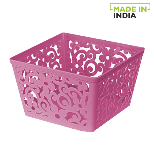 Ratan Basket - Multi Utility, Pink, Fancy, 1 pc  