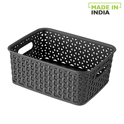 Ratan Multi Utility Plastic Basket - Small, Black, Royal, 1 pc  
