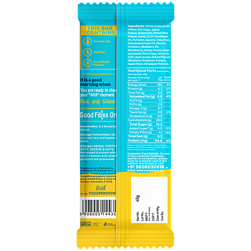 Yoga Bar Blueberry Pie Breakfast Protein Bar, 45 g Fibre & Protein Rich, Omega-3