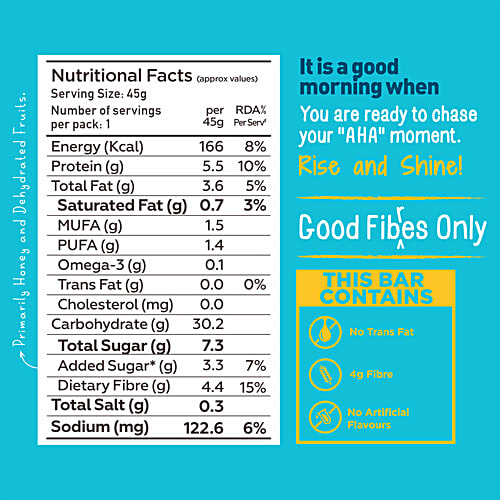 Yoga Bar Blueberry Pie Breakfast Protein Bar, 45 g Fibre & Protein Rich, Omega-3