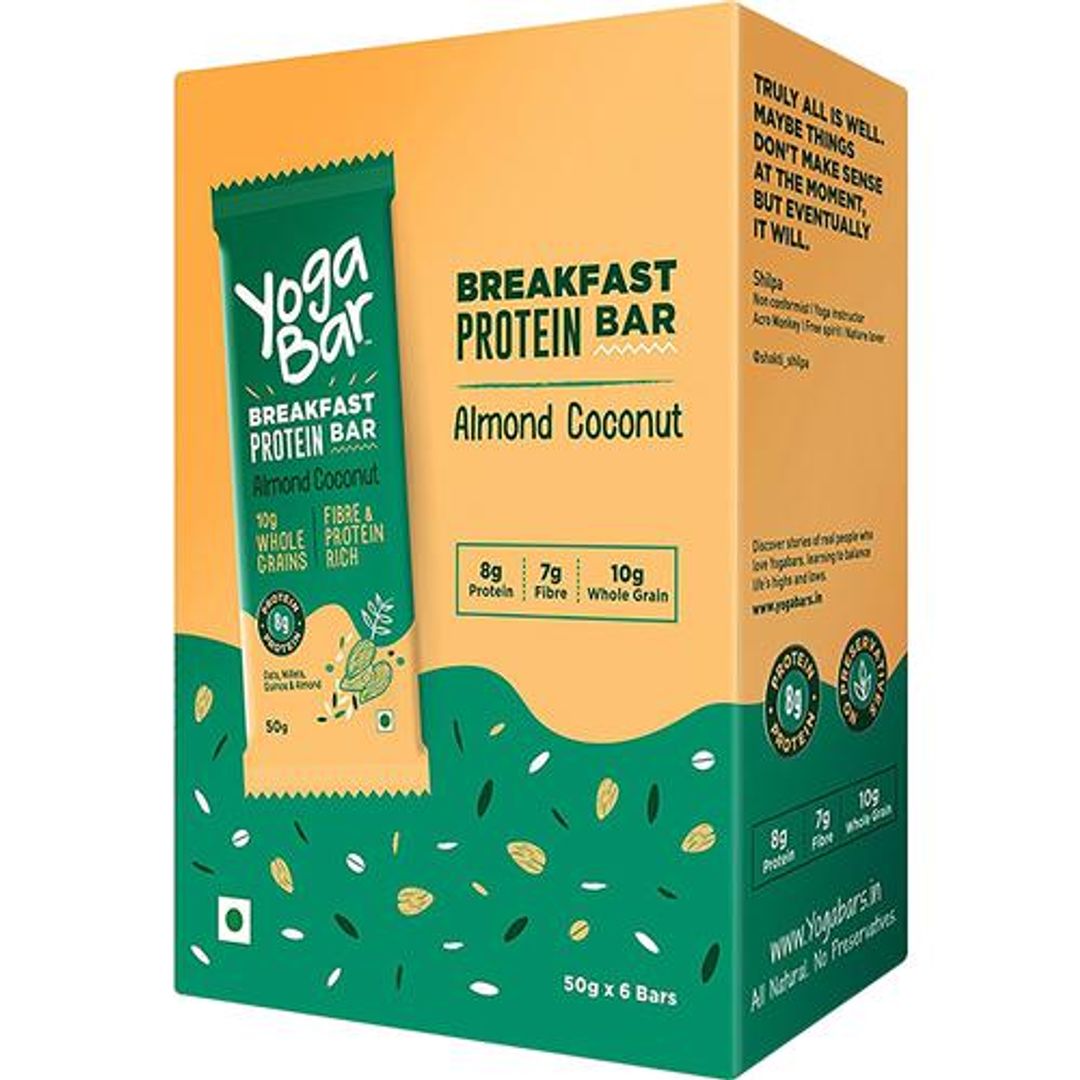 Yoga Bar Breakfast Protein Variety Bar - Almond Coconut, 50 g Pack of 6