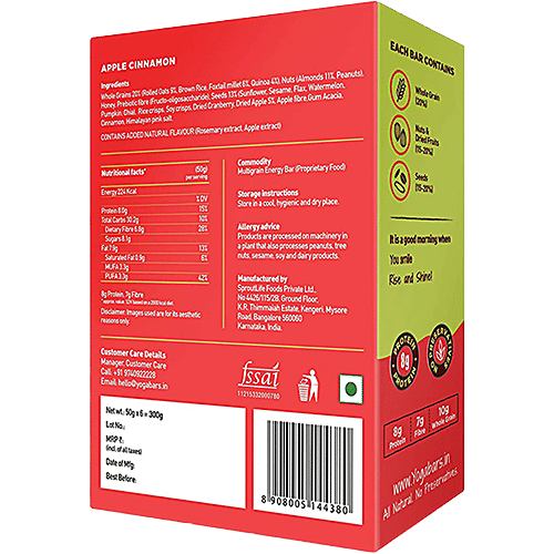 Yoga Bar Breakfast Protein Bars - Apple Cinnamon, Healthy Snack, Rich In Protein & Fibre, 50 g (Pack of 6) Fibre & Protein Rich