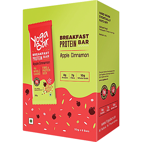 Yoga Bar Breakfast Protein Bars - Apple Cinnamon, Healthy Snack, Rich In Protein & Fibre, 50 g (Pack of 6) Fibre & Protein Rich