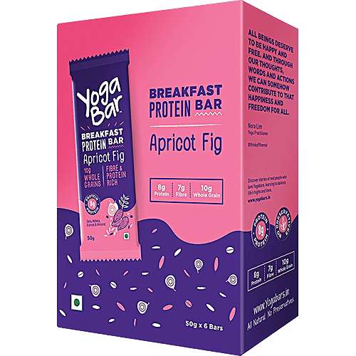 Yoga Bar Breakfast Protein Bars - Apricot Fig, Healthy Snack, Rich In Protein & Fibre, 50 g (Pack of 6) Fibre & Protein Rich