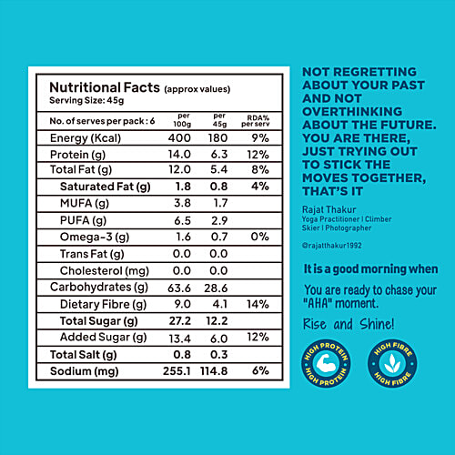 Yoga Bar Breakfast Protein Bars - Blueberry Pie, Healthy Snack, Rich In Protein & Fibre, 270 g (45 g x 6 pcs) Fibre & Protein Rich