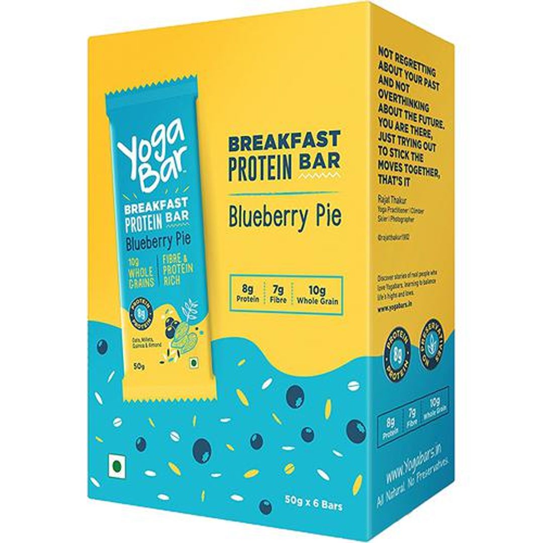 Yoga Bar Breakfast Protein Bars - Blueberry Pie, Healthy Snack, Rich In Protein & Fibre, 50 g (Pack of 6)