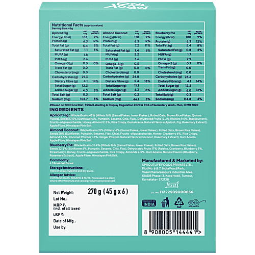 Yoga Bar Breakfast Protein Bars - Assorted Flavours, 270 g (6 x 45 g)