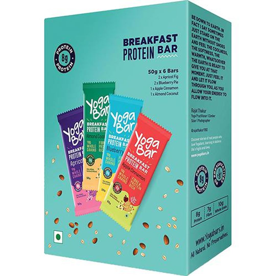 Yoga Bar Breakfast Protein Bars - Assorted, Healthy Snack, Rich In Protein & Fibre, 50 g (Pack of 6)