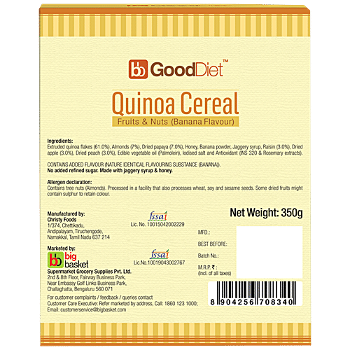 GoodDiet Breakfast - Quinoa Cereal With Fruits & Nuts, Banana Flavour, 350 g  