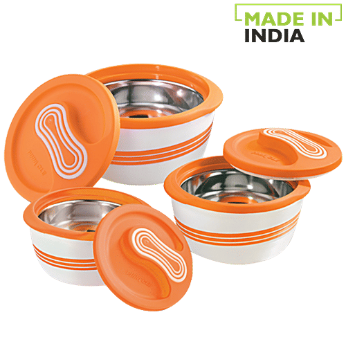 Pinnacle Casserole Set For Roti/Chapati - Orange, Palazio, 3 pcs (500ml + 1 L + 2.3 L) 