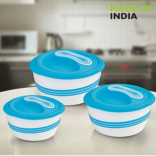 Pinnacle Casserole Set For Roti/Chapati - Blue, Palazio, 3 pcs (500ml + 1 L + 2.3 L) 
