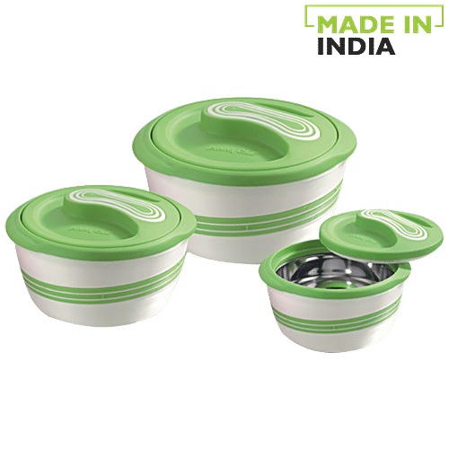 Pinnacle Casserole Set For Roti/Chapati - Green, Palazio, 3 pcs (500ml + 1 L + 2.3 L) 