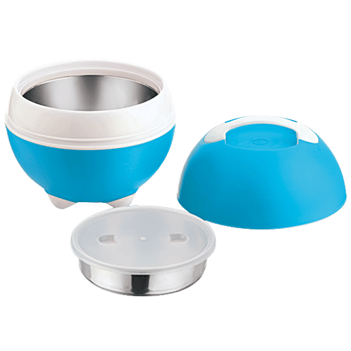 Pinnacle Sunny Casserole For Roti/Chapati & Steel Container - Blue, Picnic Kit, 2 pcs (2.5 L + 300 ml) 