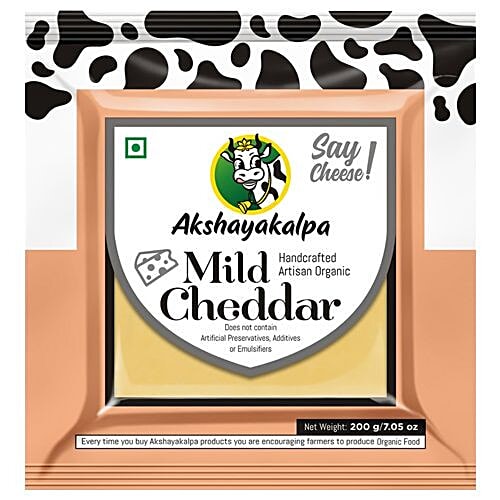 Akshayakalpa Cheddar Cheese - Mild, Plain, Handcrafted Artisan Organic, 200 g Pouch Does not Contain Artificial Preservatives