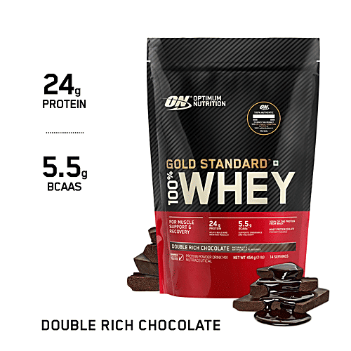 Optimum Nutrition Gold Standard Whey Protein - Double Rich Chocolate, For Muscles, 454 g Pouch For Muscles