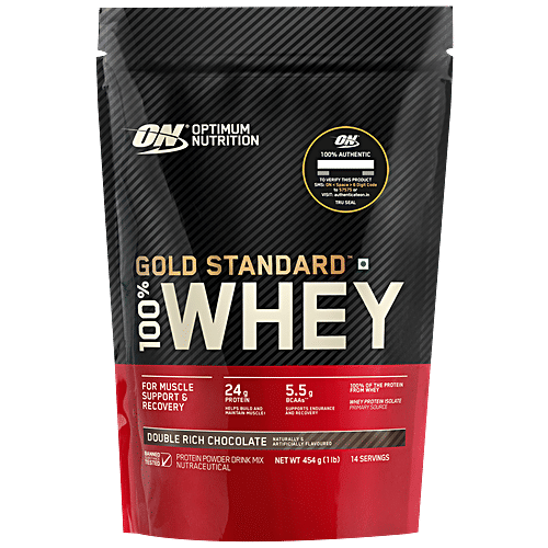 Optimum Nutrition Gold Standard Whey Protein - Double Rich Chocolate, For Muscles, 454 g Pouch For Muscles