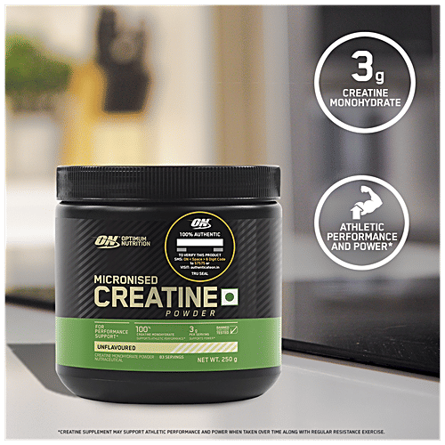 Optimum Nutrition Optimum Nutrition Micronised Creatine Powder - 3g Of Creatine Monohydrate Per Serve, Supports Athletic Performance & Power, Unflavoured, 250 g (83 Serves, 250 g (83 Serves)