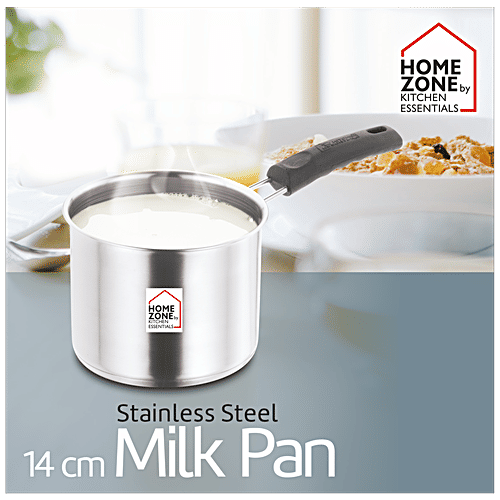 Kitchen Essentials Stainless Steel Milk Pan - Induction Base, Dishwasher Safe, 14 cm, With Handle, Home Zone, 1.1 L Dishwasher Safe