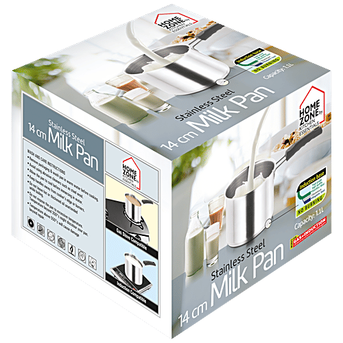 Kitchen Essentials Stainless Steel Milk Pan - Induction Base, Dishwasher Safe, 14 cm, With Handle, Home Zone, 1.1 L Dishwasher Safe