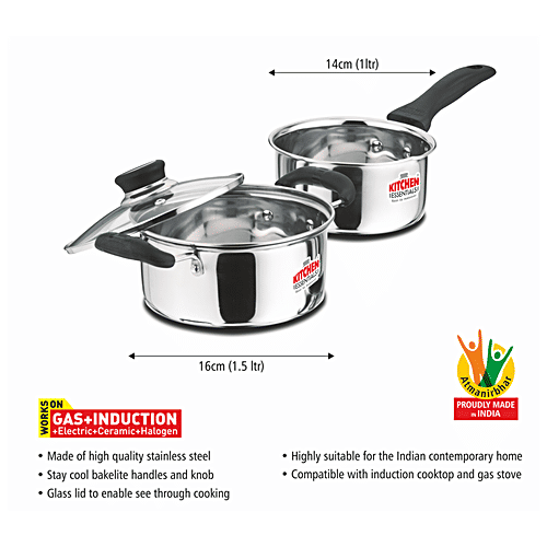 Buy Kitchen Essentials Klassic Cookware Set Silver, Sauce Pan 14 cm (1 L) + Casserole with