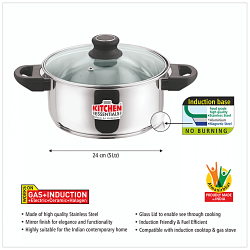 Buy Kitchen Essentials Stainless Steel Dutch Oven Cook & Serve, With Glass Lid, Induction