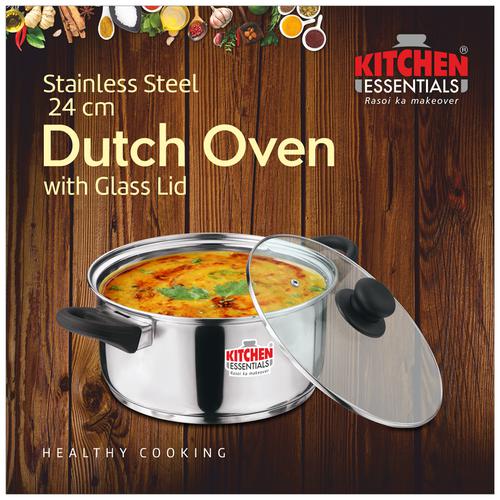 Kitchen Essentials Kitchen Essentials Stainless Steel Dutch Oven - Cook & Serve, With Glass Lid, Induction Base, 24 cm, 5 L  