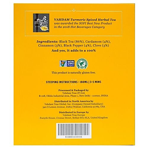 VAHDAM Organic Original Masala Long Leaf Chai Tea, 30 g (15 Pyramid Bags x 2 g each) 