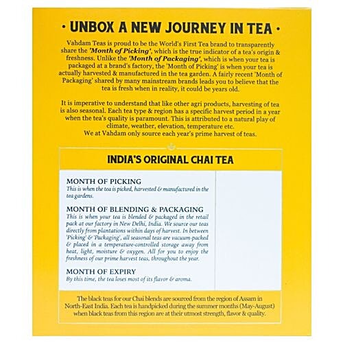 VAHDAM Organic Original Masala Long Leaf Chai Tea, 30 g (15 Pyramid Bags x 2 g each) 