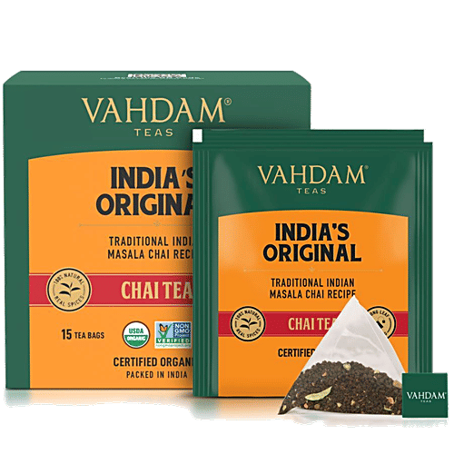 VAHDAM Organic Original Masala Long Leaf Chai Tea, 30 g (15 Pyramid Bags x 2 g each) 