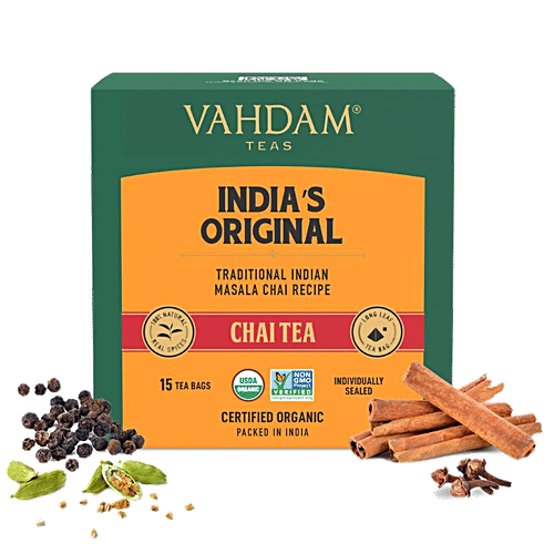 VAHDAM Organic Original Masala Long Leaf Chai Tea, 30 g (15 Pyramid Bags x 2 g each) 