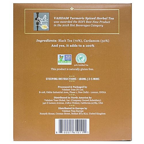 VAHDAM Organic Cardamom Masala Long Leaf Chai Tea, 30 g (15 Pyramid Bags x 2 g each) 