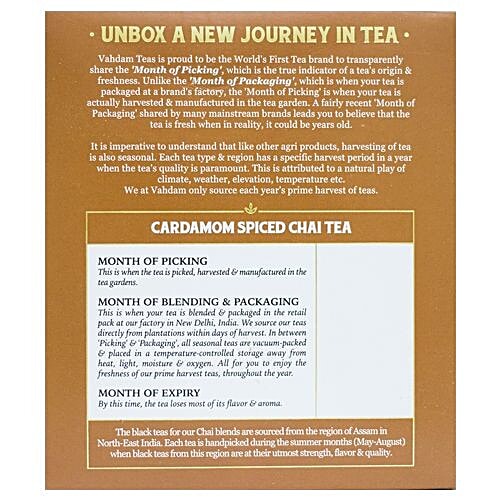 VAHDAM Organic Cardamom Masala Long Leaf Chai Tea, 30 g (15 Pyramid Bags x 2 g each) 