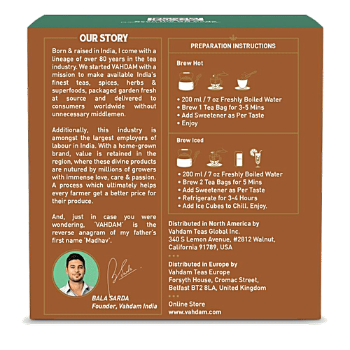 VAHDAM Organic Cardamom Masala Long Leaf Chai Tea, 30 g (15 Pyramid Bags x 2 g each) 