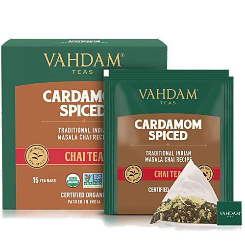 VAHDAM Organic Cardamom Masala Long Leaf Chai Tea, 30 g (15 Pyramid Bags x 2 g each) 