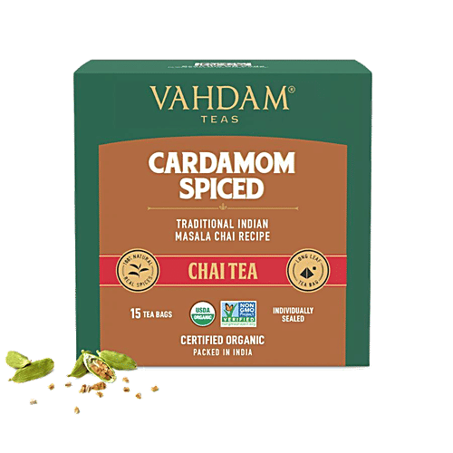 VAHDAM Organic Cardamom Masala Long Leaf Chai Tea, 30 g (15 Pyramid Bags x 2 g each) 