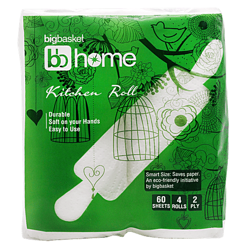 BB Home Kitchen Towel 2 Ply - 100% Virgin Pulp/Paper, 60 pulls (Pack of 4) 