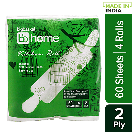 BB Home Kitchen Towel 2 Ply - 100% Virgin Pulp/Paper, 60 pulls (Pack of 4) 